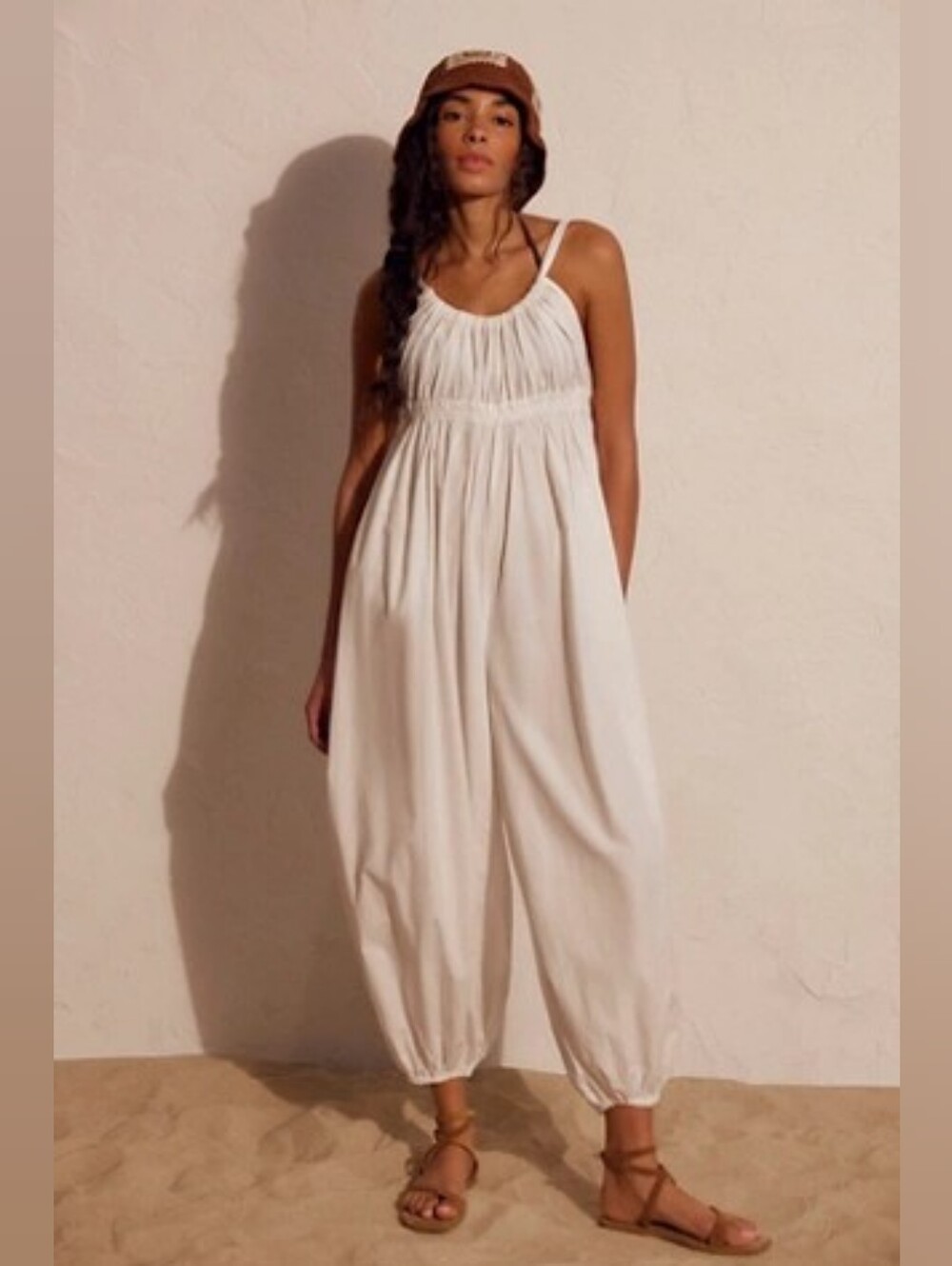 Women’s White Smocked Strap Jumpsuit